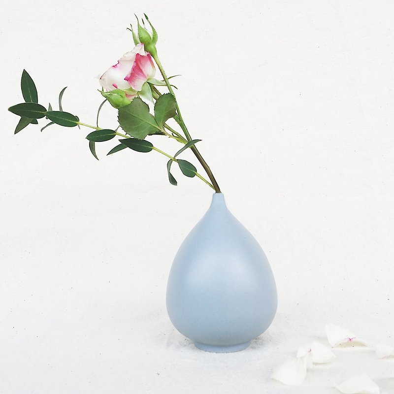 简约北欧风花器－Water Drop灰蓝色 - 花瓶/陶器 - 瓷 灰色