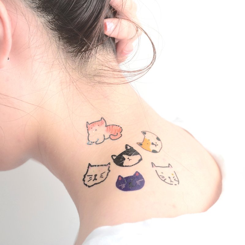 猫咪可爱刺青 纹身贴纸 - 纹身贴 - 纸 白色