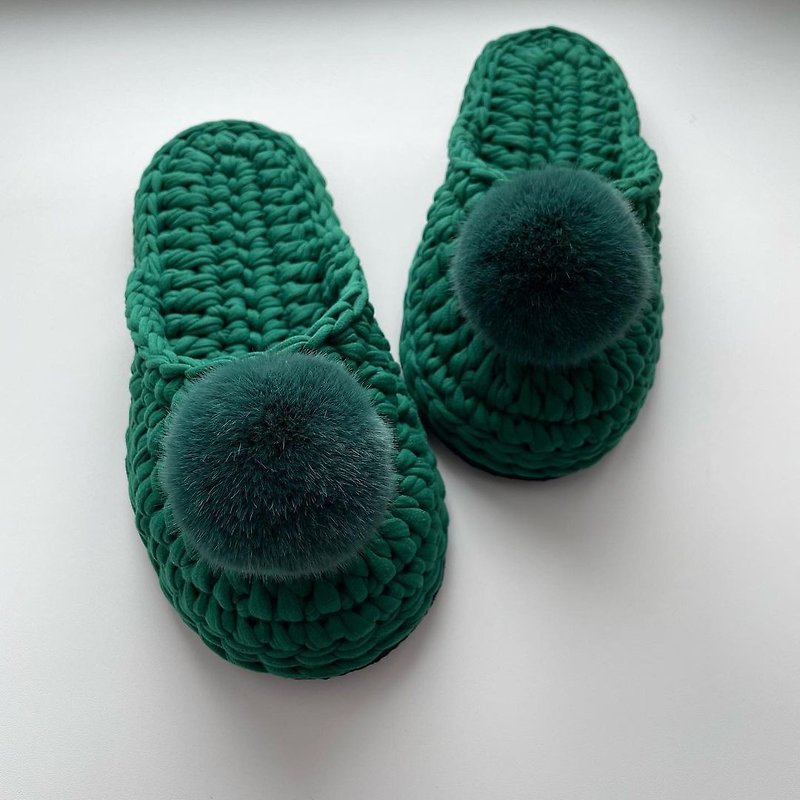 Slippers for home, Slippers, Women's slippers, Beautiful slippers - 拖鞋 - 棉．麻 绿色