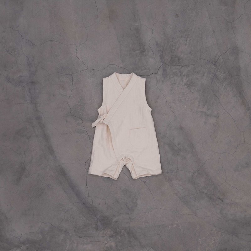 ODYSSEY 和服式婴儿无袖连身服 - 包屁衣/连体衣 - 棉．麻 白色