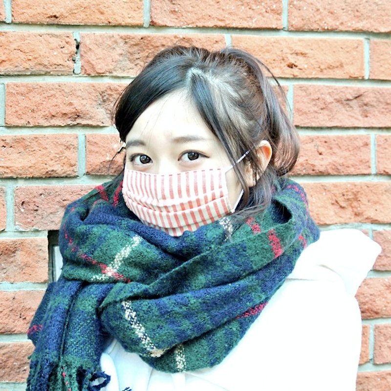 TEMARIYA | handmade mask Stripe Red | Material good Japanese cloth - 口罩 - 棉．麻 红色