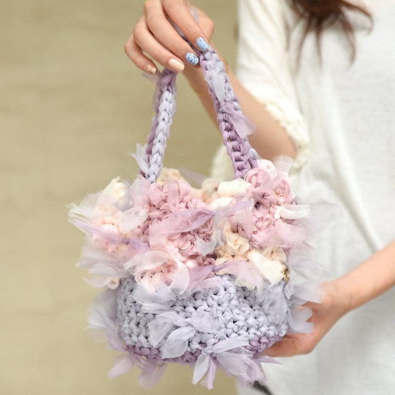 咲き編みフラワーバッグ||パープルミックス - 手提包/手提袋 - 其他材质 紫色