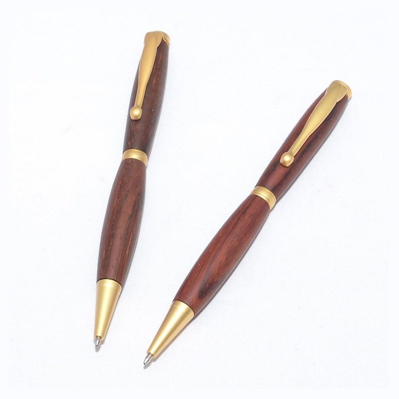 手作りの木製の回転式ボールペン（ココボロ；金色の金属）(FL-G-CO) - 其他书写用品 - 木头 咖啡色