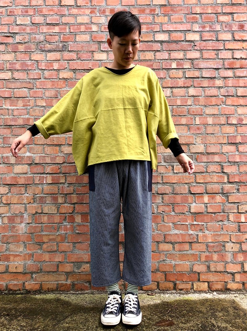 棉麻日式宽袖笼上衣罩衫 - 女装上衣 - 棉．麻 黄色