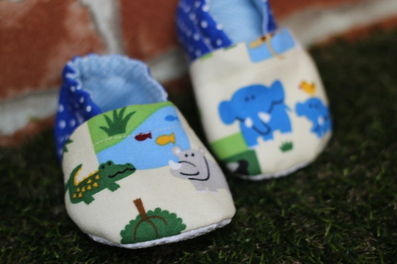动物园<蓝>学步鞋-手工鞋 - 童装鞋 - 棉．麻 蓝色