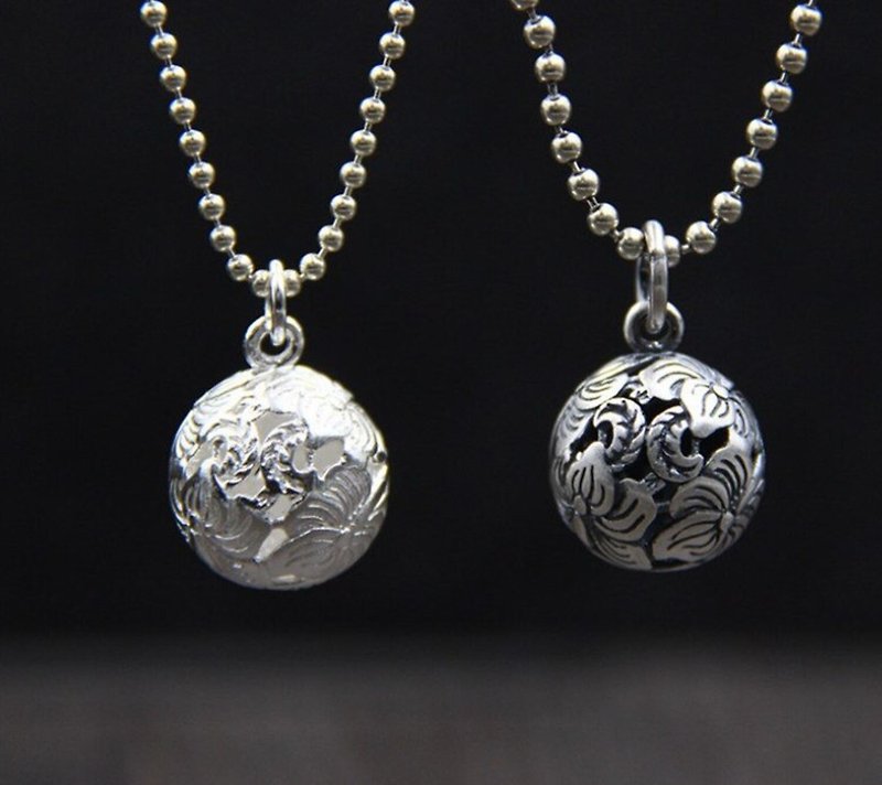 Real S990 Silver Fine Jewelry for Women Vintage Ethnic Hollow Balls Pendant - 长链 - 纯银 银色