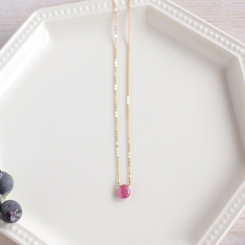 14kgf-ピンクサファイアの一粒ネックレス - 项链 - 半宝石 粉红色