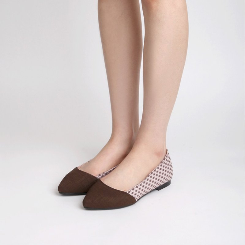 SPUR 提花织物点点平底鞋 JS7046 PINK - 芭蕾鞋/娃娃鞋 - 其他材质 