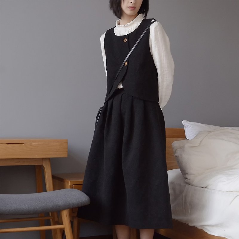 复古提花马甲|马甲|棉+亚麻|独立品牌|Sora-110 - 女装背心 - 棉．麻 黑色