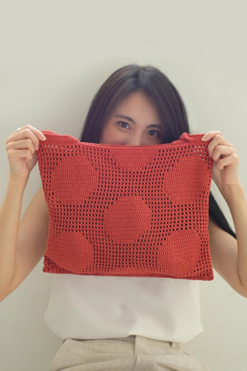 Crochet Polka Dot Tote Bag | BrickRed - 手提包/手提袋 - 其他材质 红色