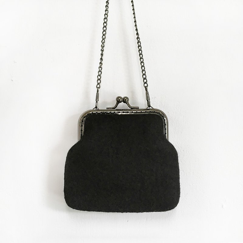 黑色系 羊毛毡 口金包/零钱包 - 手拿包 - 羊毛 黑色