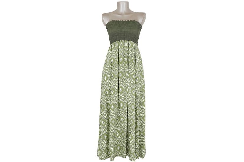 イカットプリントチューブトップロングドレス＜グリーン＞ - 洋装/连衣裙 - 其他材质 绿色