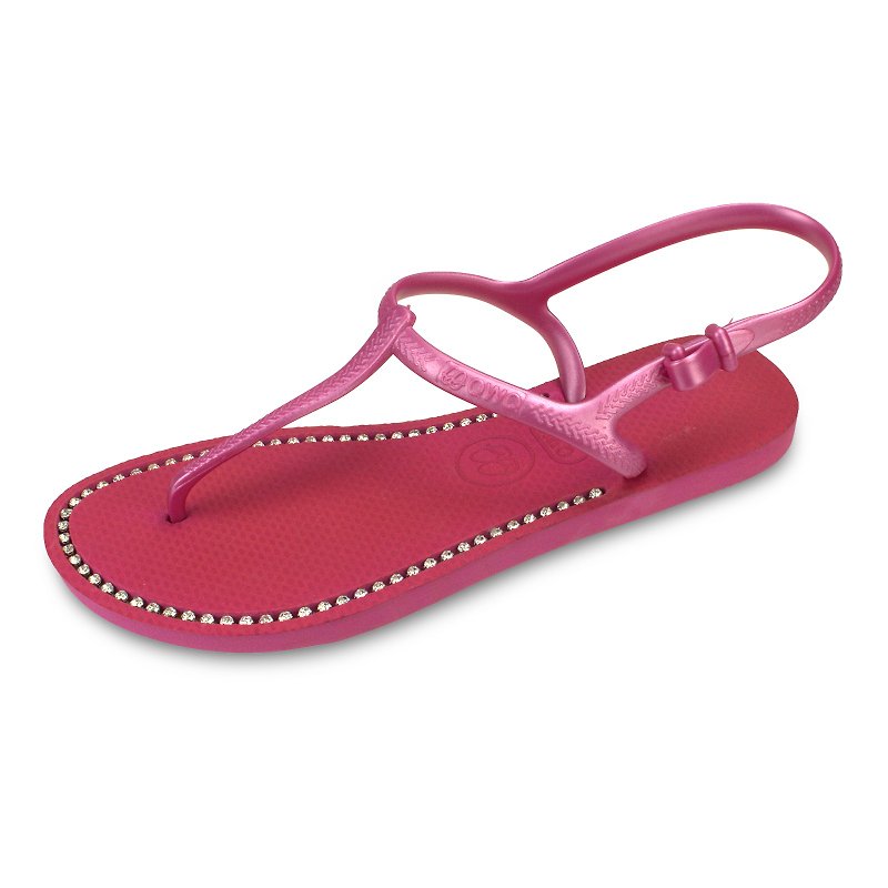 绑带凉鞋脚型修长款 俏丽粉色 施华洛世奇水晶最超值 - 拖鞋 - 橡胶 