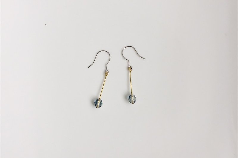 人鱼眼泪-钴蓝灰 黄铜造型耳环 - 耳环/耳夹 - 其他金属 蓝色