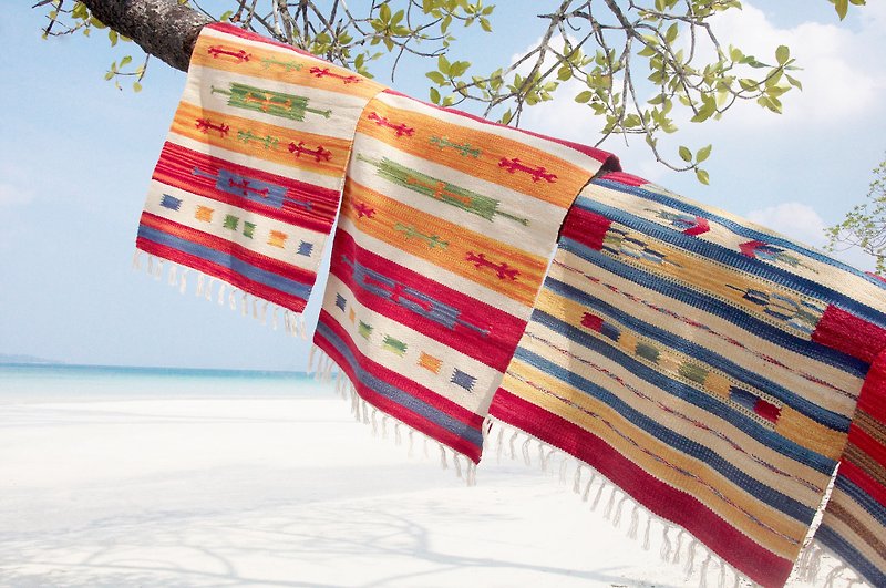 手感织布地毯 桌垫 编织感餐垫 Boho民族风野餐垫-心中的撒哈拉风 - 地垫/地毯 - 棉．麻 多色