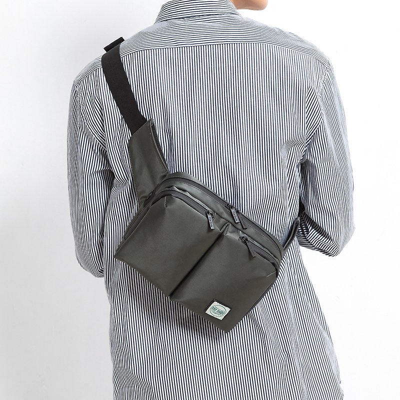 男生 机车包 背包 腰包 斜背包 胸口包 两用 Silence - 绿色 - 侧背包/斜挎包 - 防水材质 绿色