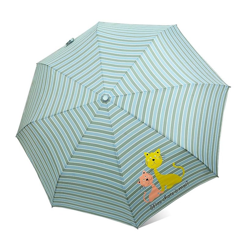 【台湾文创 Rain's talk】淘气猫咪抗UV三折自动开收伞 - 雨伞/雨衣 - 防水材质 蓝色