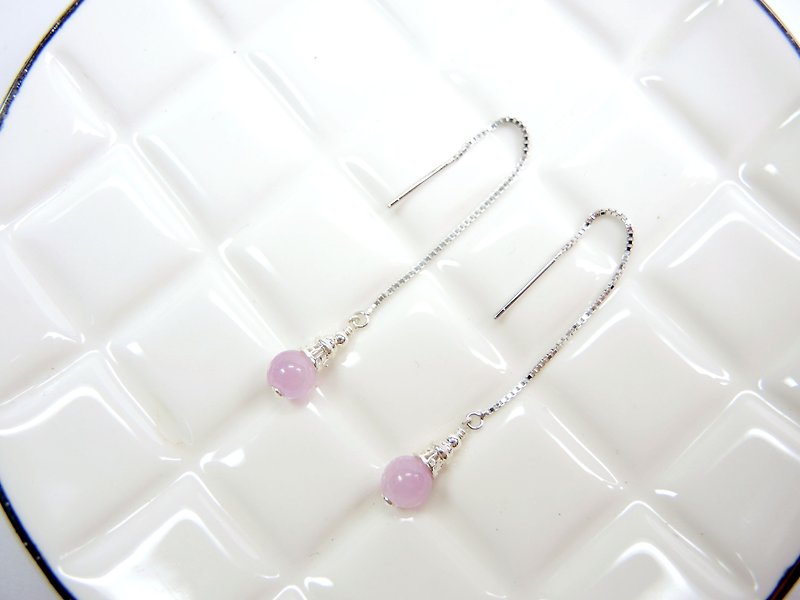优雅时尚紫锂辉925银耳线耳环 - 耳环/耳夹 - 宝石 紫色