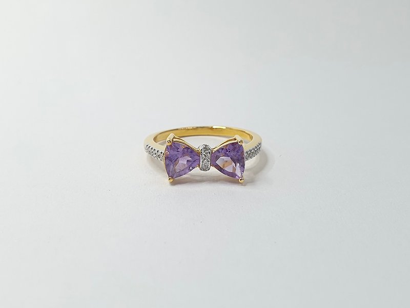 Amethyst 9k gold ring with diamonds - 戒指 - 宝石 紫色