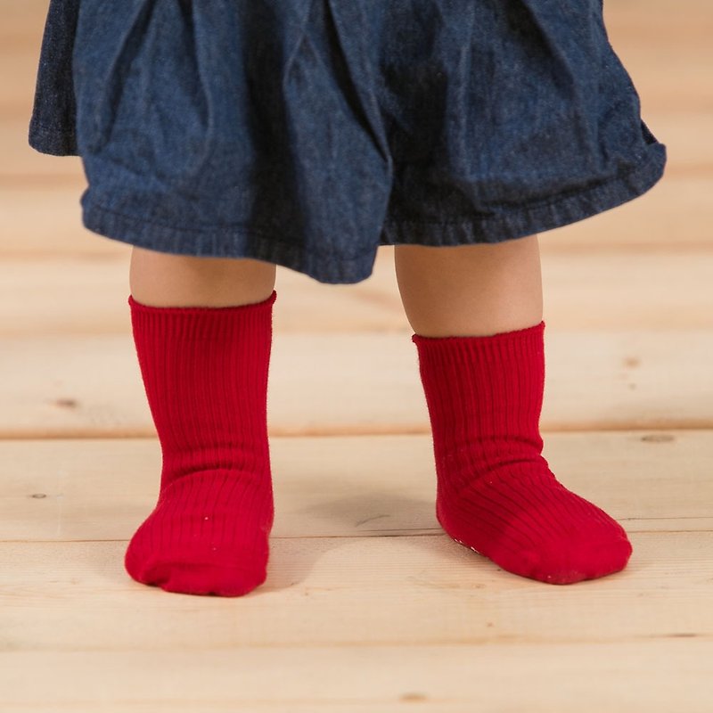 78%柔棉莱卡止滑亮彩儿童短袜 手工对目 3双组 - 婴儿袜子 - 棉．麻 红色