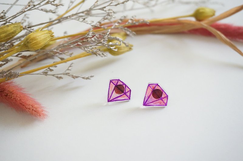 手绘-Diamond钻石耳环/对 - 耳环/耳夹 - 树脂 粉红色