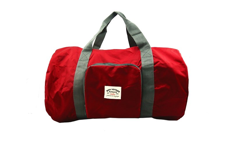 酒红色英伦风可折叠圆筒袋 - 侧背包/斜挎包 - 聚酯纤维 红色