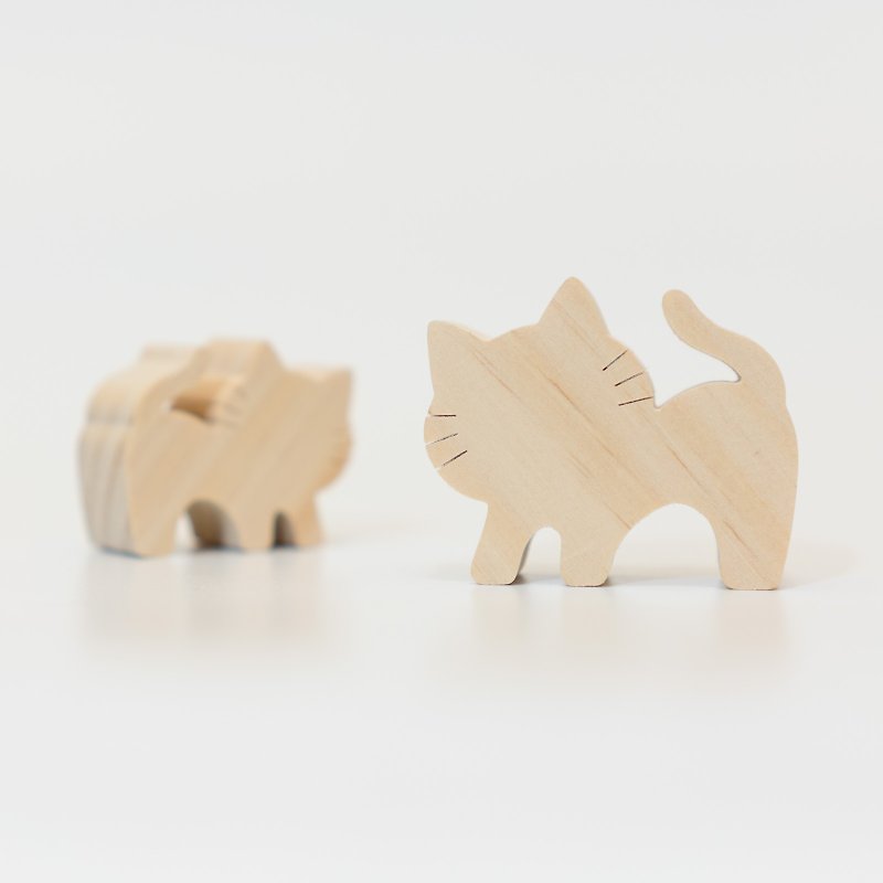 wagaZOO厚切造型积木 农场系列－懒猫、招手猫 - 摆饰 - 木头 卡其色