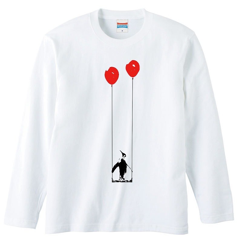 ロングスリーブTシャツ / ペンギンと風船とブランコ - 男装上衣/T 恤 - 棉．麻 白色