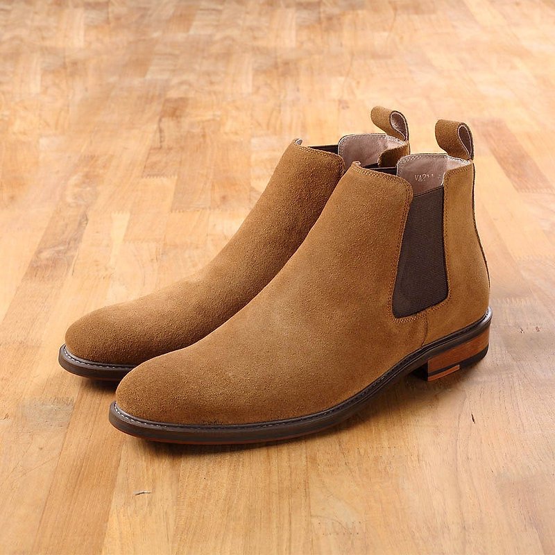 Vanger 优雅美型·极简高格素面却尔西靴 Va211麂皮褐 - 男款休闲鞋 - 真皮 咖啡色