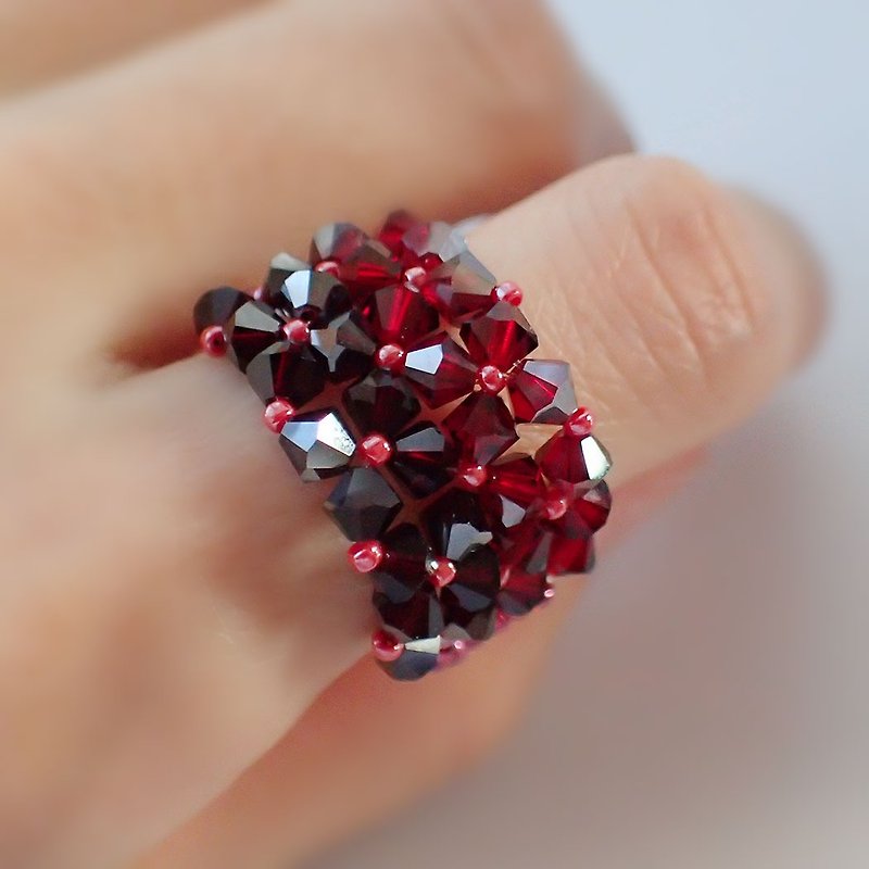 串珠戒指, 施华洛世奇元素 - 戒指 - 玻璃 红色