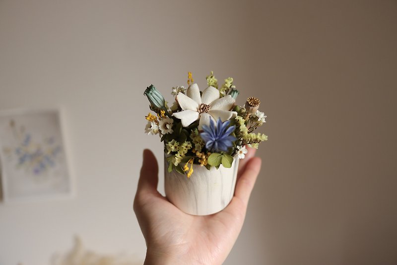 【干燥花】大理石纹扩香小桌花-蓝绿色 - 干燥花/捧花 - 植物．花 