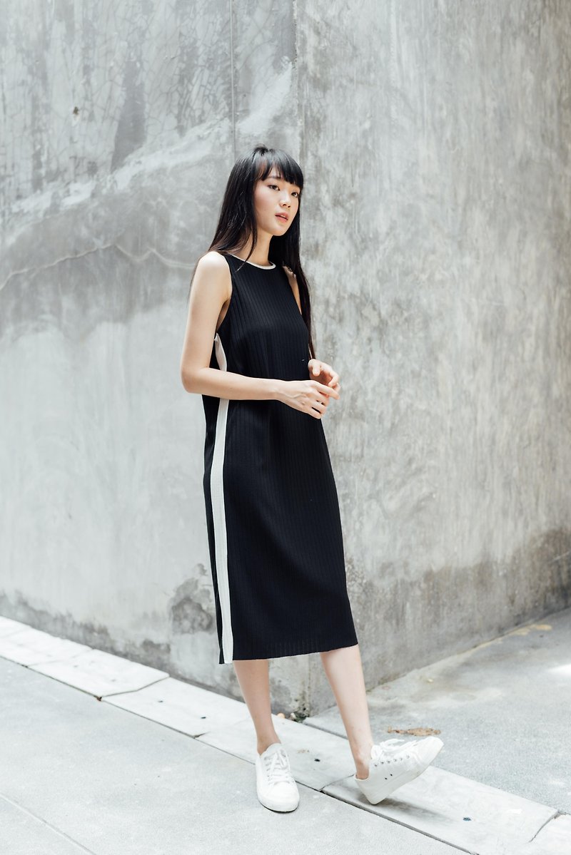 Dress Color Block - Black - 洋装/连衣裙 - 棉．麻 黑色