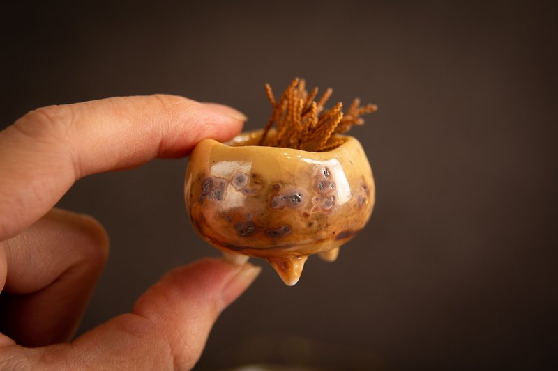 手捏小豆盆 ∣ 点点星光瓷土胚 ∣ 古铜、珠光彩 ∣ 柴烧志野釉 - 花瓶/陶器 - 陶 