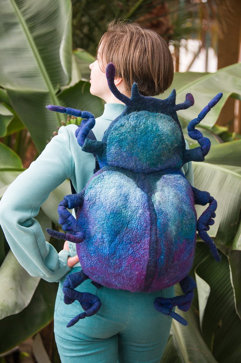 羊毛 后背包/双肩包 蓝色 - The Beetle Backpack, unusual wool bag
