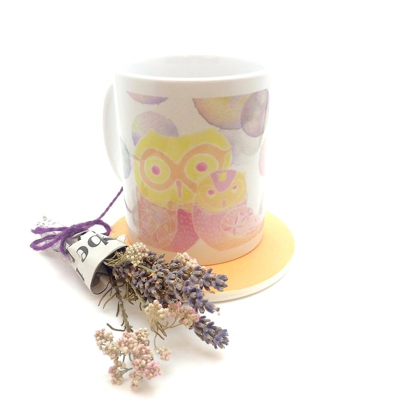 马克杯【就爱腻在一起猫头鹰】 - 茶具/茶杯 - 瓷 橘色