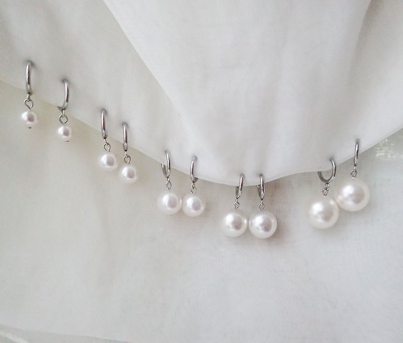 水晶珍珠, 施华洛世奇元素 &amp; 不锈钢 夹式 耳环 (一对)