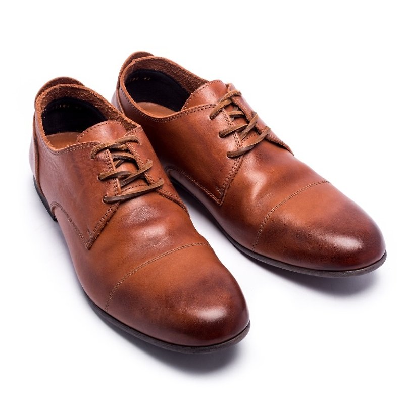 ARGIS 经典款简约低筒德比皮鞋 #91102浅咖啡-日本手工制 - 男款皮鞋 - 真皮 咖啡色