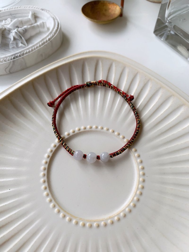 大缅甸玉珠*3 红+五色 粗绳 蜡线手环 增加好运气 祈福 净化心灵 - 手链/手环 - 其他材质 白色