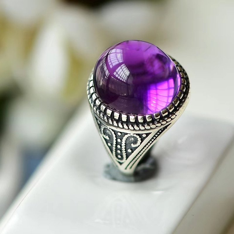 美极品美货 纯天然巴西紫水晶蛋面戒指 晶体通透 浓郁的紫罗兰色 - 戒指 - 水晶 