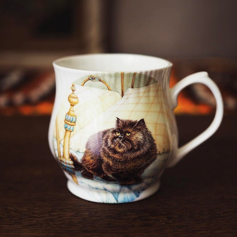 英国复古 ROSEWOOD 贵族猫猫骨瓷马克杯 (黑色猫) - 咖啡杯/马克杯 - 瓷 多色
