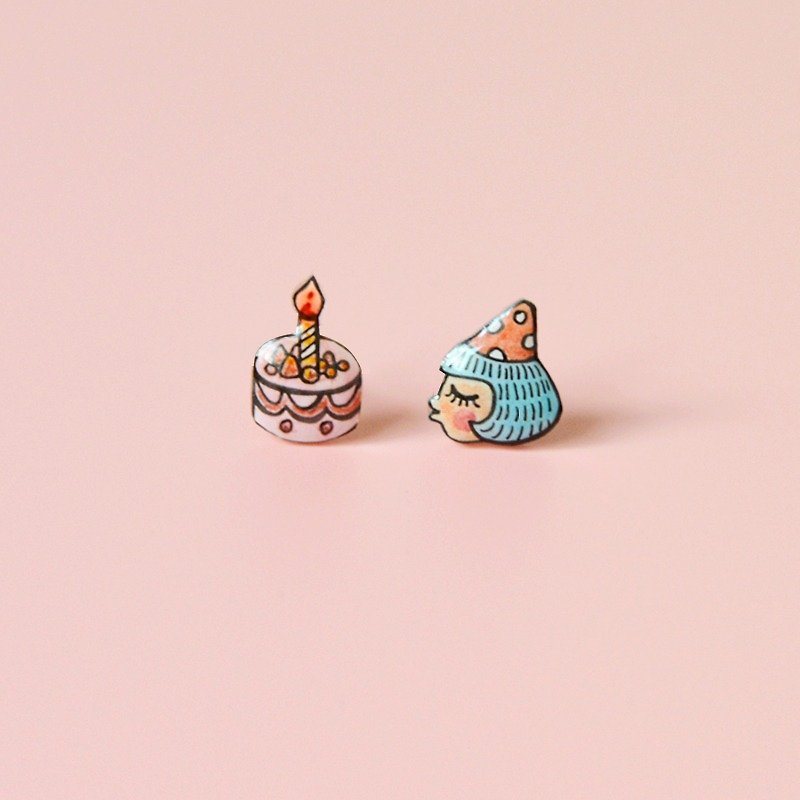 小寿星 生日快乐 甜美可爱手作耳钉 时尚礼物 纯银耳针 耳夹 - 耳环/耳夹 - 塑料 粉红色