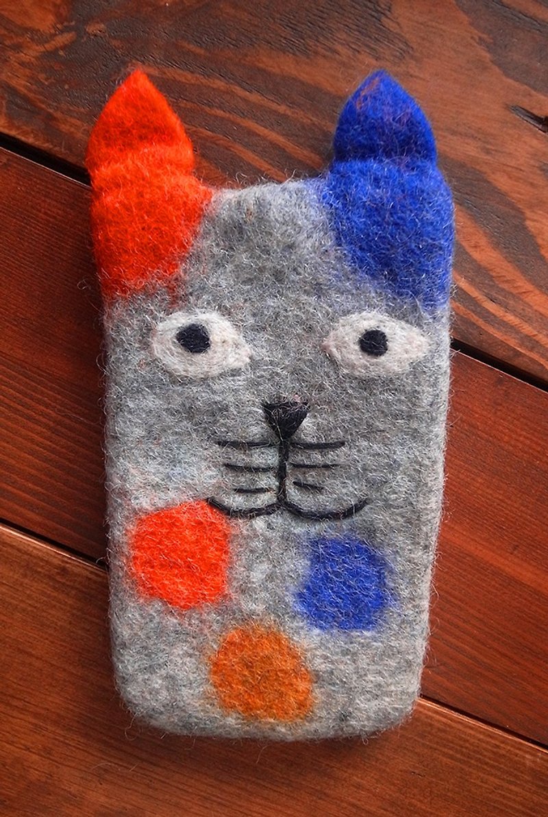 羊毛毡 灰猫 猫咪 手机袋 手机套 保护套  大 - 手机壳/手机套 - 羊毛 灰色