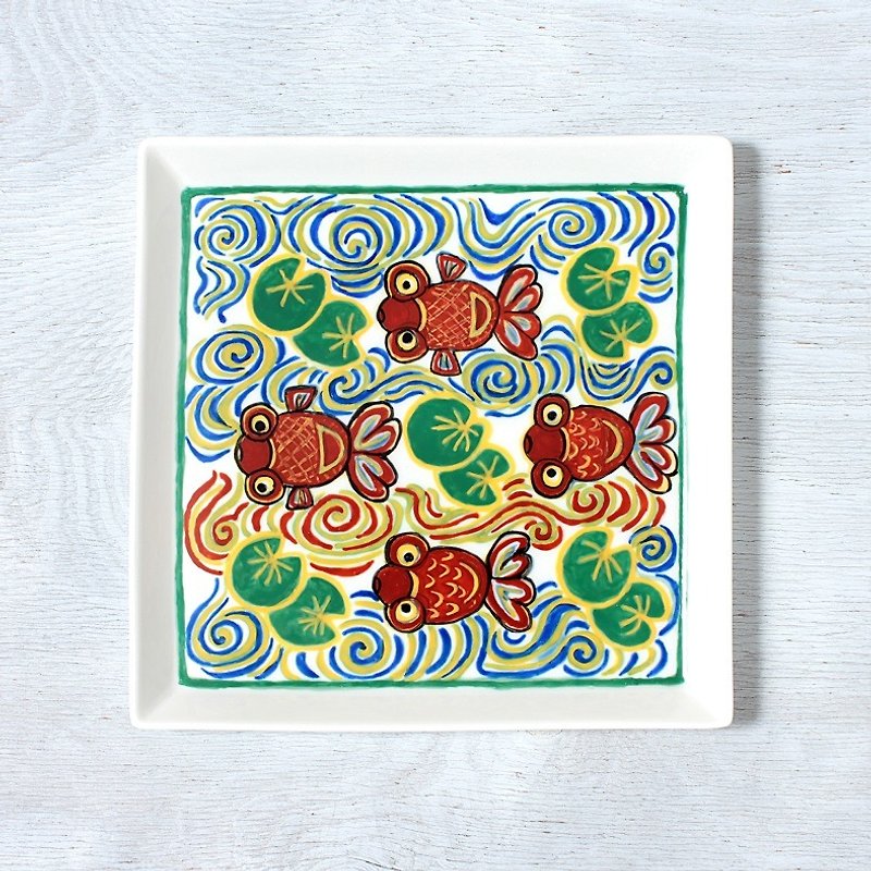 金魚絵（ブラウン）の四角プレート - 浅碟/小碟子 - 瓷 咖啡色