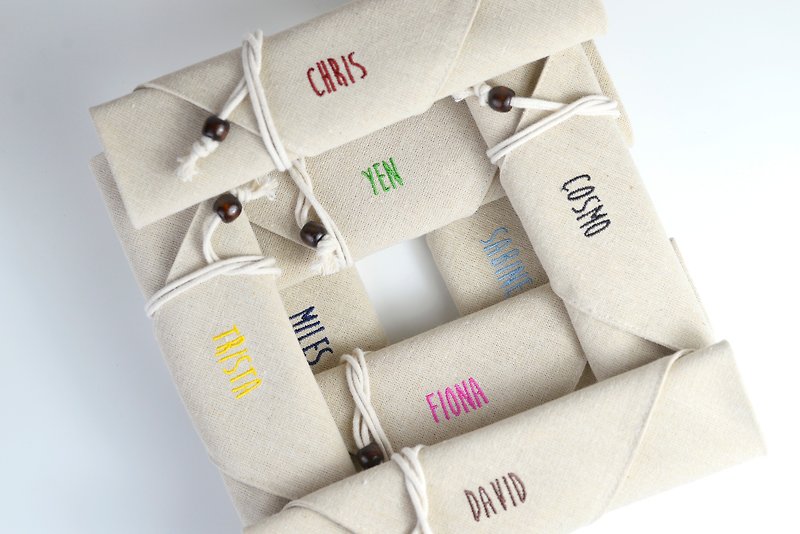 婚礼小物-定制化素色亚麻布餐具包5个(免费礼物包装) - 随行杯提袋/水壶袋 - 棉．麻 白色