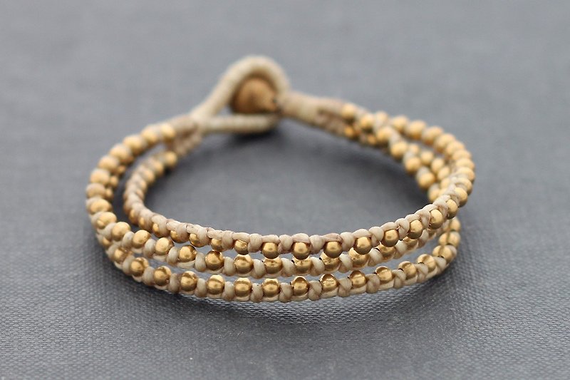 象牙串珠手链实心黄铜编织绳索柔和 - 手链/手环 - 铜/黄铜 卡其色