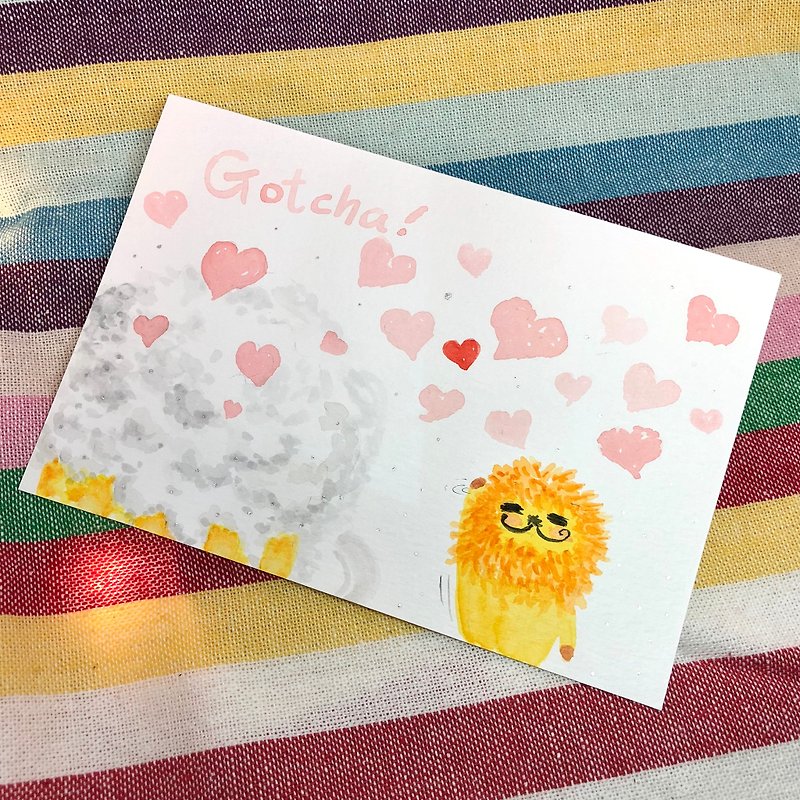 KaaLeo 手绘明信片 - Gotcha (Love) 狮子 Lion ライオン - 卡片/明信片 - 纸 粉红色