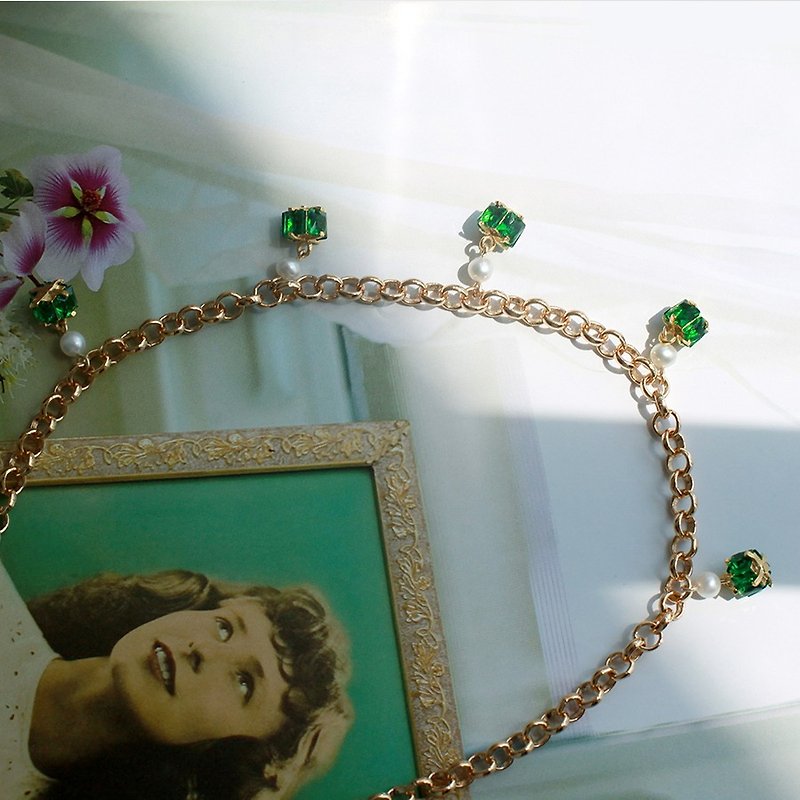 MissQueeny 尚之以琼华 绿宝石天然珍珠短链 - 项链 - 其他金属 绿色