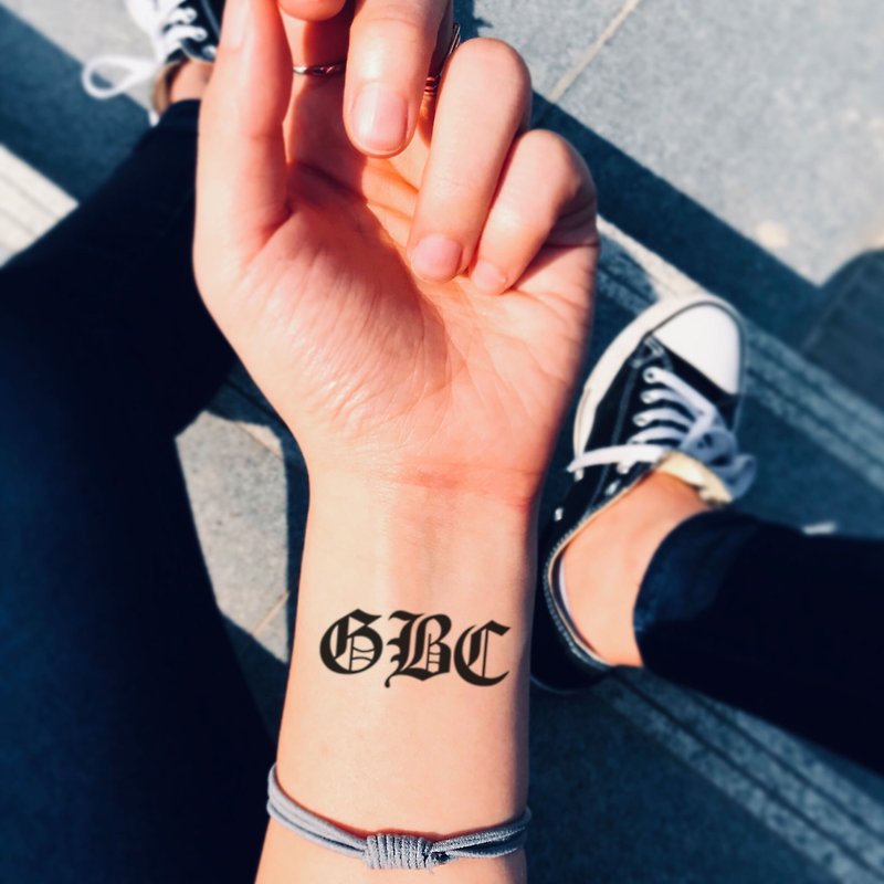 OhMyTat - GBC 英文字母刺青图案纹身贴纸 (2 张) - 纹身贴 - 纸 黑色