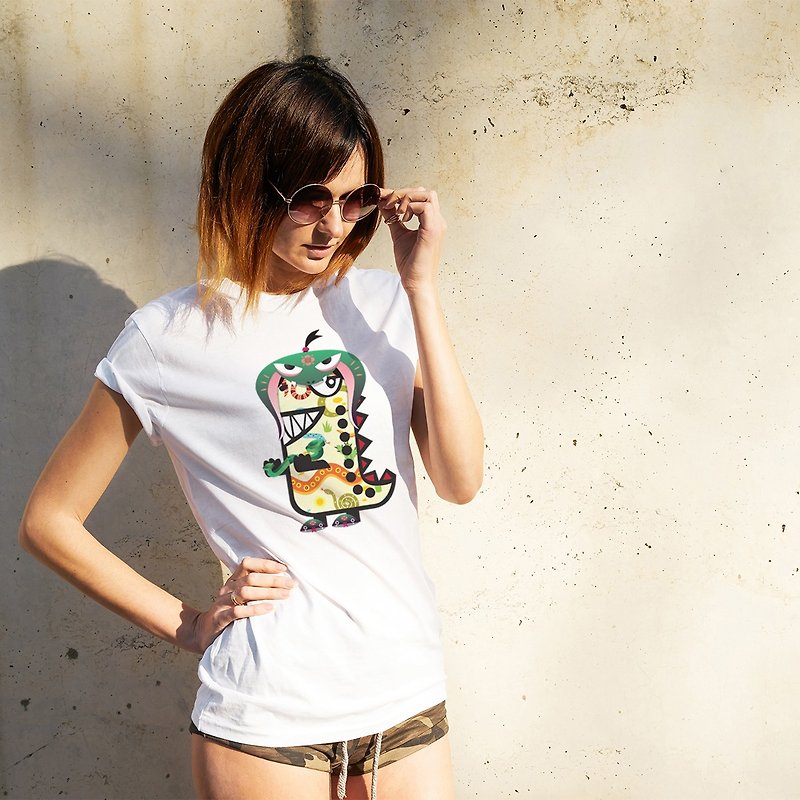 Rawr the Tee-Rex and the Chinese Zodiac Tees - Snake - 女装 T 恤 - 棉．麻 白色
