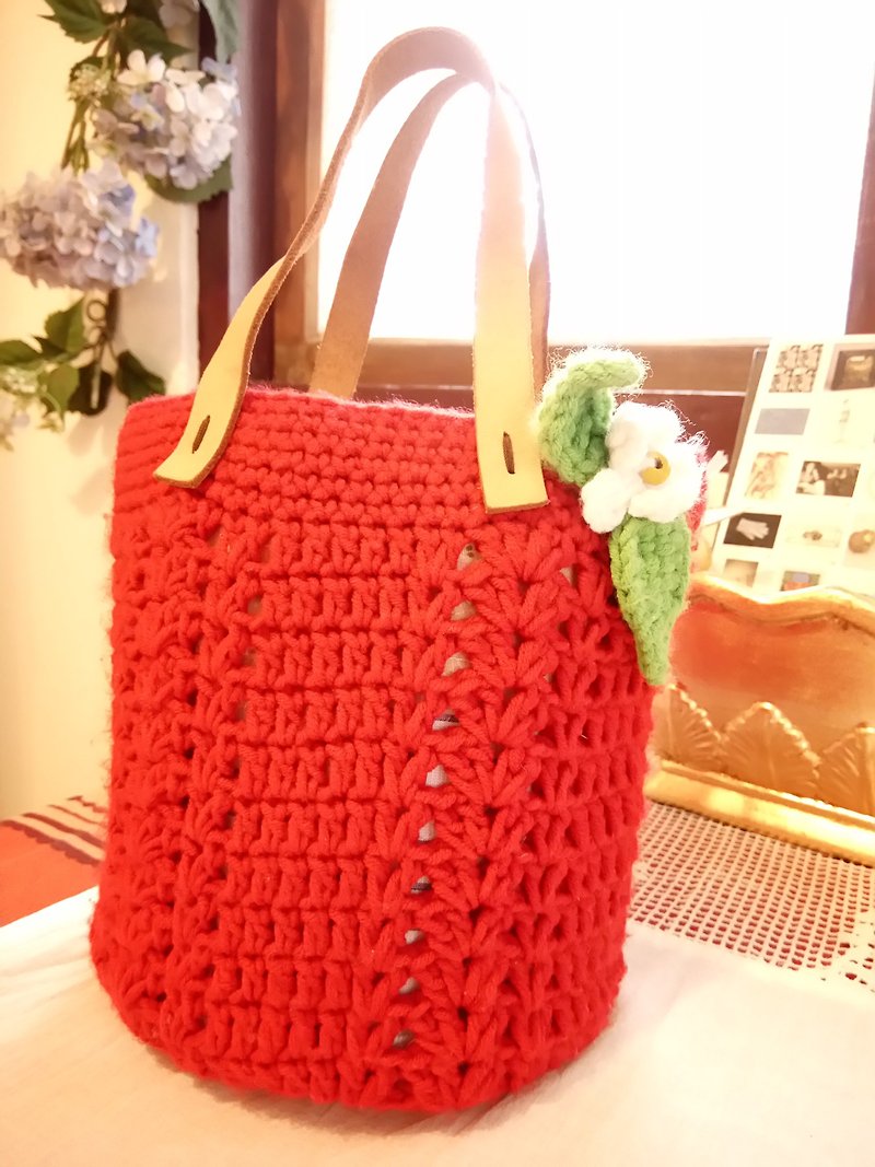 A波钩织提袋 - 手提包/手提袋 - 聚酯纤维 红色